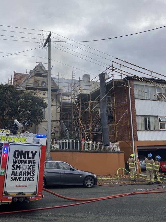 Police and Fire fighters are on the scene of a unit fire at Goulburn St, Hobart on June 2, 2024. Picture: Chris Kidd