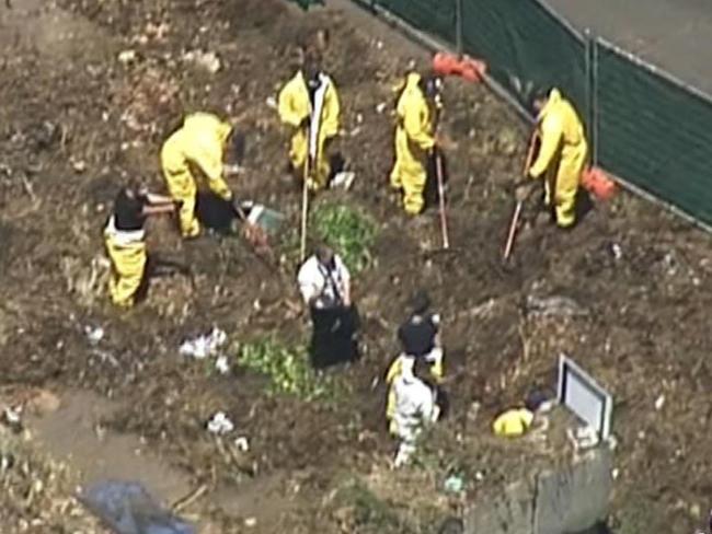 Images of the murder investigation scene Police were called to the Wingfield Integrated Waste Services, A man has been charged with murder after a body was found among green waste at the Wingfield dump. , , Police were called to the Wingfield Integrated Waste Services. Picture: 7NEWS