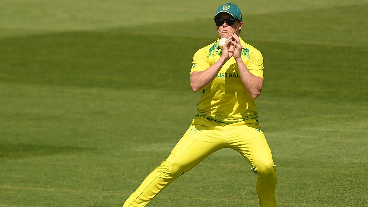 Grace Harris drops a catch against Pakistan. Picture: Alex Davidson/Getty