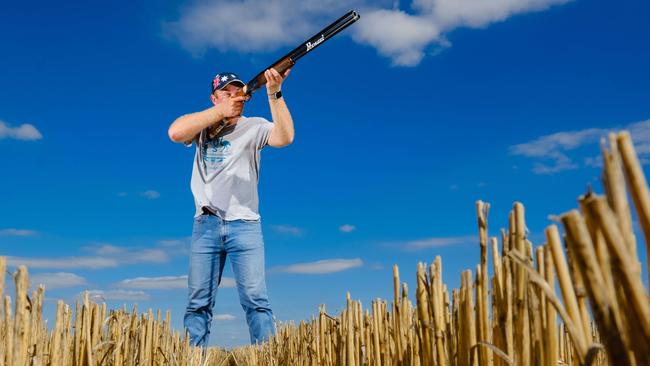 Olympian James Willett at his family's property in Mulwala, where they have built a state-of-art shooting range. Picture: Simon Dallinger