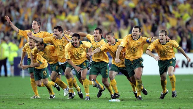 Australia’s ‘golden generation’ celebrate the penalty shootout victory that sent them to the 2006 FIFA World Cup in Germany.