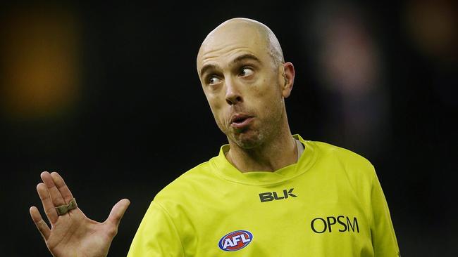 A fan was ejected from Marvel Stadium for abusing umpire Mathew Nicholls. Picture: Wayne Ludbey.