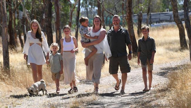 The Wethers family has its share of challenges as Bodhi, 8, battles a rare disease that causes dementia, but every child “steps up to the plate”. Picture: Supplied