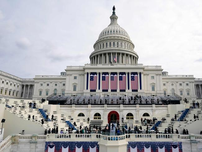 Preparations are made prior to a dress rehearsal for the 59th inaugural ceremony for President-elect Joe Biden and Vice President-elect Kamala Harris at the US Captiol. Picture: AFP