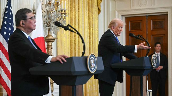 Shigeru Ishiba, the Japanese prime minister, with Trump on Friday. Picture: Jim Watson/AFP