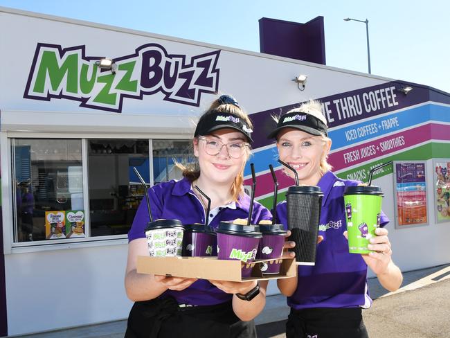 Muzz Buzz is reopening and they are offering free coffees for their official  opening  on Wednesday, staff members Courtnery Venturin store  supervisor [left]  and Shannon Jansz .  Picture Katrina Bridgeford.