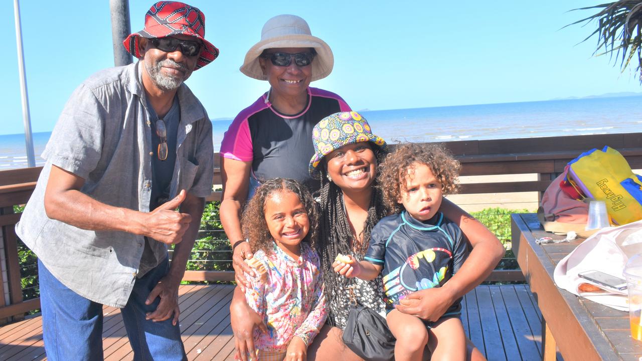 Dwaine Maza, Deb Maza, Wazana, Neriah Sheppard and Djarawa Maza from Rockhampton at the Yeppoon foreshore.