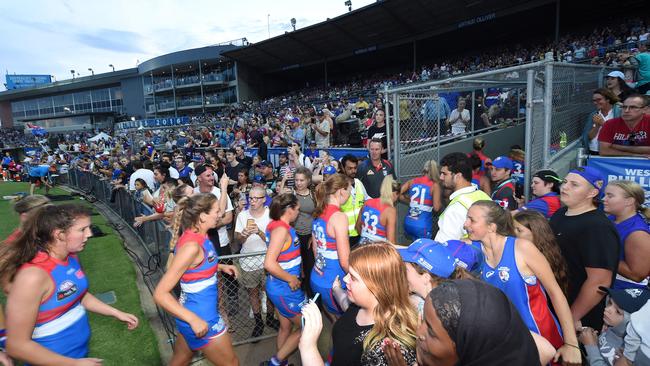 Fans get behind the Bulldogs AFLW team. Picture: Rob Leeson