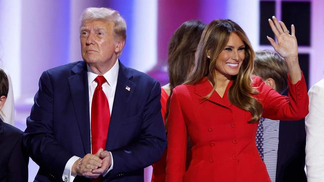 Former first lady Melania Trump joins Republican presidential nominee Donald Trump on stage at the Republican National Convention. Picture: Getty Images