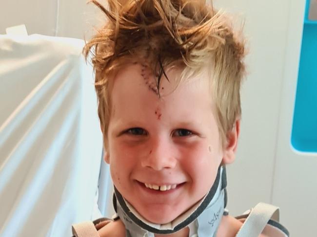 Daniel, 7, suffered a number of fractures and a 30cm gash to his head after the fall but is recovering well.