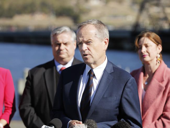 Opposition Leader Bill Shorten addressing the media. Picture: Mathew Farrell
