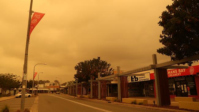 A deserted Batemans Bay during a blackout caused by the bushfires. Picture: John Grainger