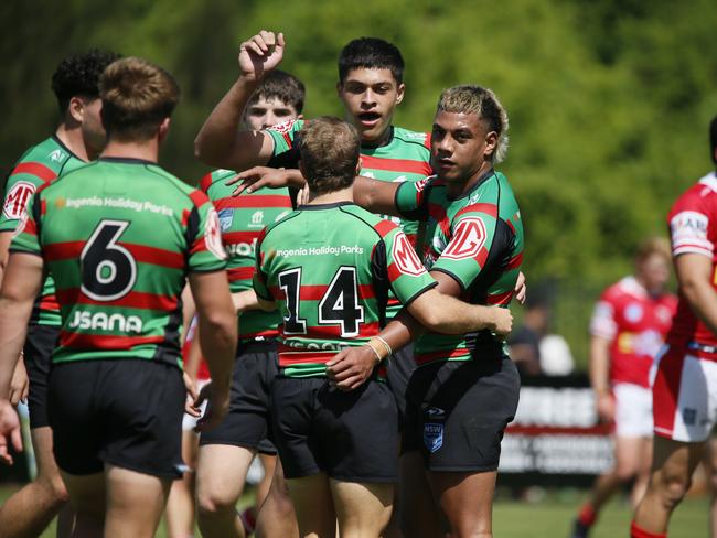 Rabbitohs celebrate an SG Ball try. Photo: Warren Gannon Photography