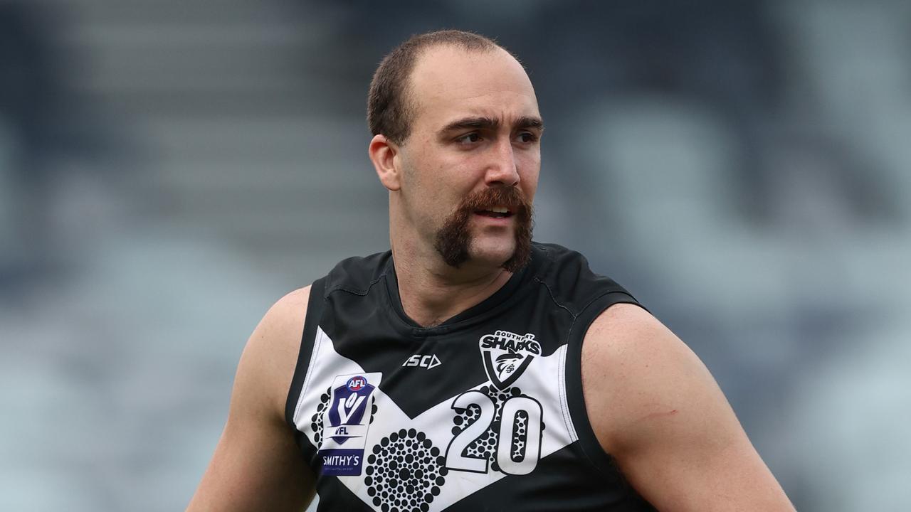 Brayden Crossley of the Sharks in action during the 2024 VFL First Semi Final match between the Geelong Cats and Southport Sharks. (Photo by Rob Lawson/AFL Photos via Getty Images)