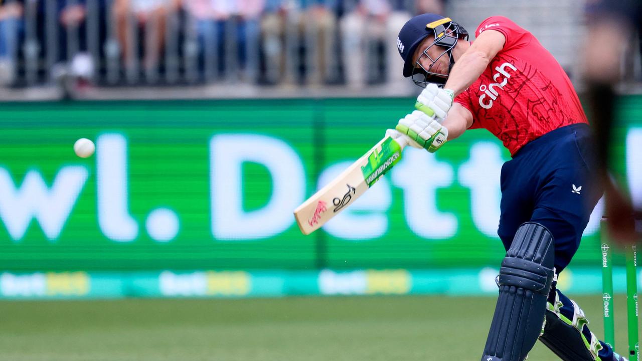 England's Jos Buttler plays a shot during the first cricket match of the Twenty20 series between Australia and England in Perth on October 9, 2022. Photo: AFP