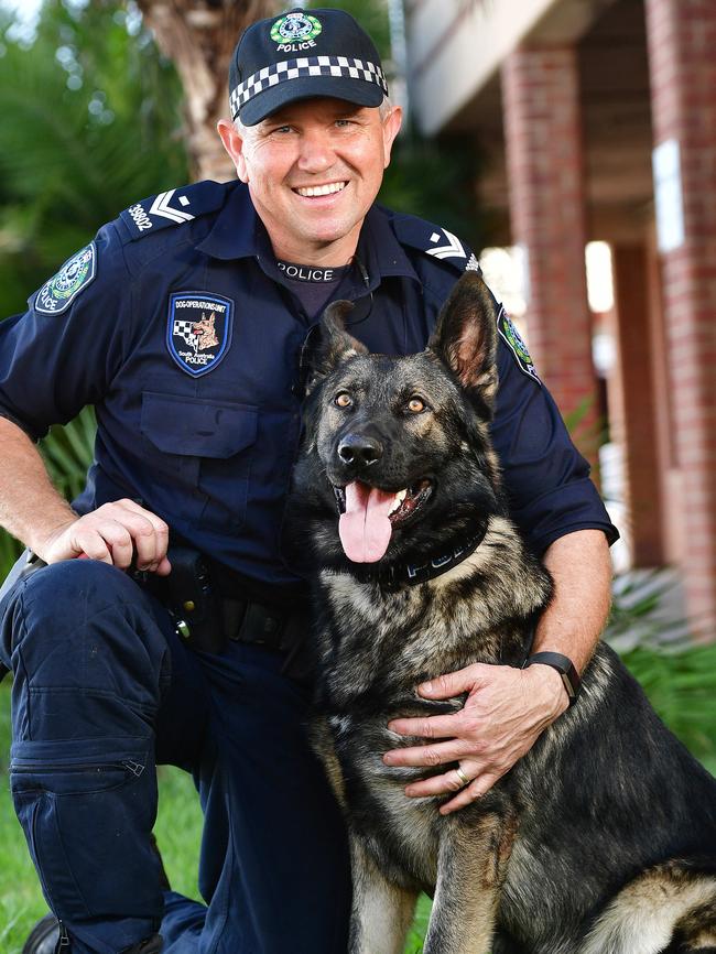 Senior Constable Andrew Ludgate with his dog, Havoc Picture: Keryn Stevens
