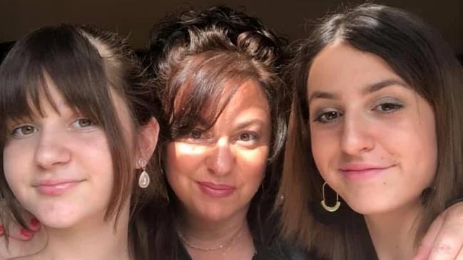 Suzanne Stekic and her daughters Eden, 12, and Madison, 14, are stuck in Croatia, having been unable to secure tickets to get back to Australia during the COVID-19 crisis; and below, a near-empty plane taking home passengers lucky enough to have scored a ticket.