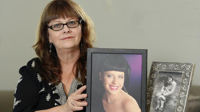 Sharon McKell with photos of her daughter Emma Pawelski who was murdered in 2005. Picture: Bianca De Marchi