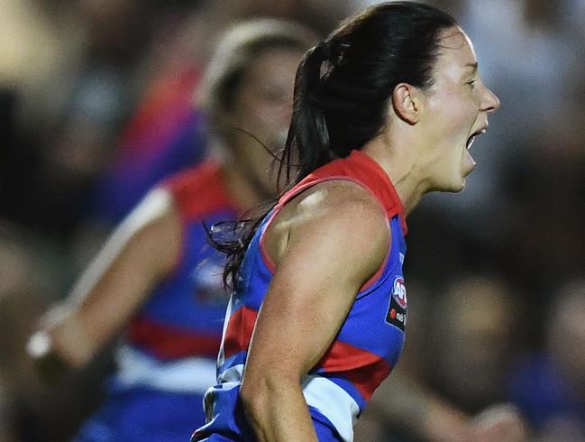 Brooke Lochland celebrates after kicking the winning goal. Picture: Getty Images