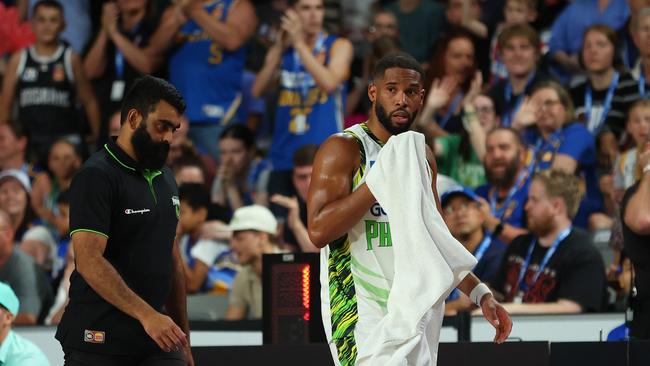 BRISBANE, AUSTRALIA – DECEMBER 30: Gary Browne of the Phoenix leaves the court during the round 13 NBL match between Brisbane Bullets and South East Melbourne Phoenix at Nissan Arena, on December 30, 2023, in Brisbane, Australia. (Photo by Chris Hyde/Getty Images)