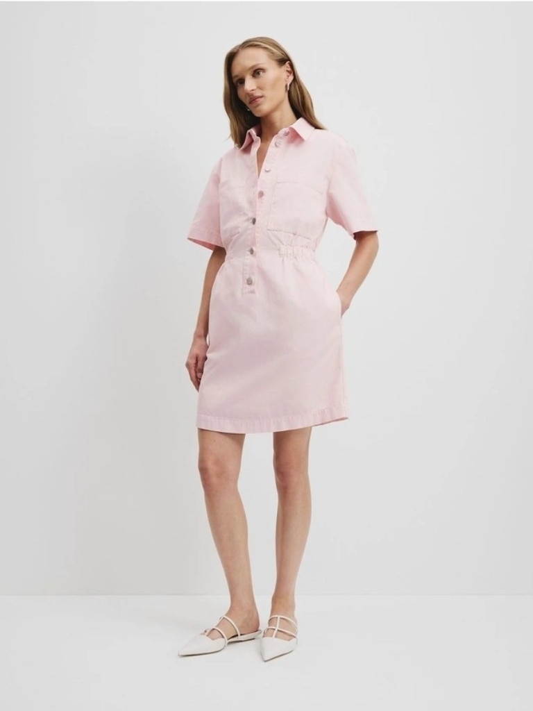 Country Road Cinched Denim Mini Dress in Pink Meringue. Picture: Myer.