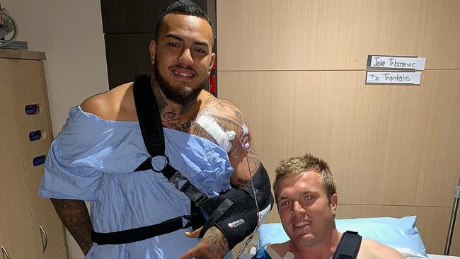 Addin Fonua-Blake and Jake Trbojevic after their respective shoulder surgeries.