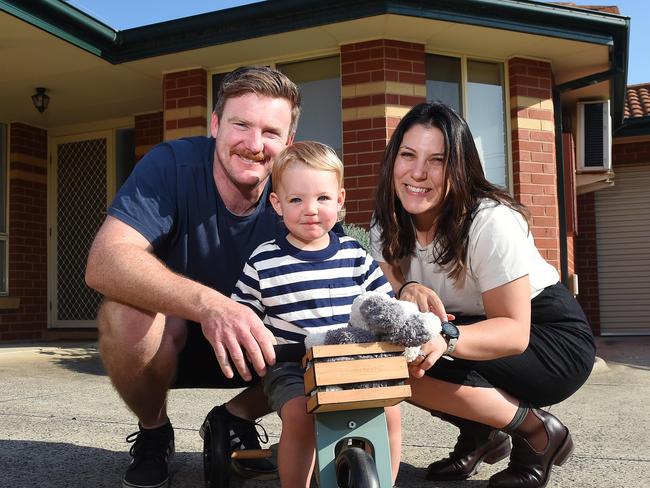 Tom and Ellena Gill, as well as their 22 month old son Patrick, are selling their Airport West home after signing up to buy a new, bigger home. Unlike most Australians, they're about to upsize their mortgage. Picture: Josie Hayden