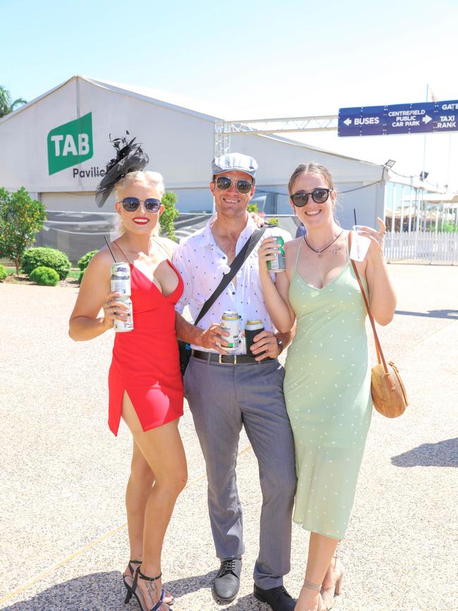 Suzy Van Engelenhoven, her brother Wayne and Emerald McCormack at the 2021 Great Northern Darwin Cup. Picture: Glenn Campbell