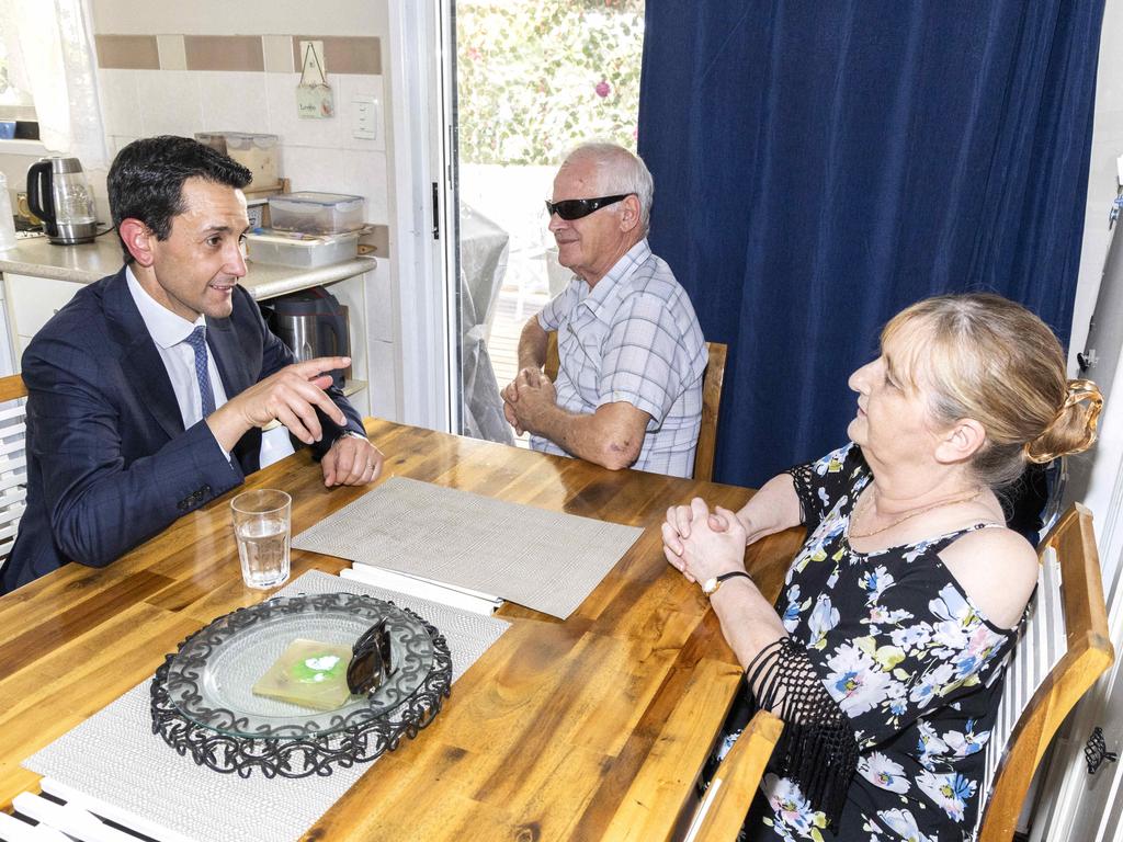 Premier David Crisafulli visits the family of Ipswich stabbing victim Vyleen White on Thursday. Picture: Richard Walker