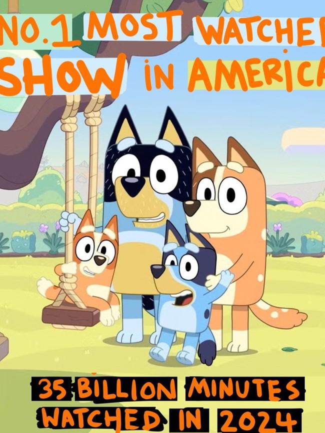 Bluey is the number one most watched streaming show in the United States of America this year. Picture: Daley Pearson LinkedIn