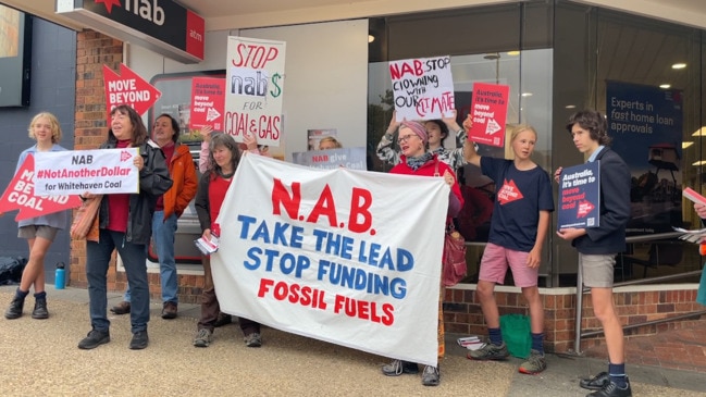 Protesters gathered outside Cowes NAB branch