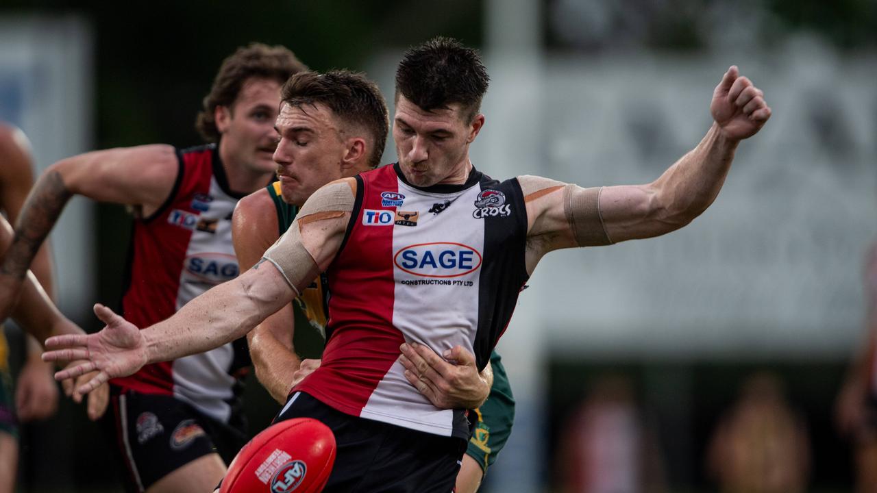 Matthew Johnston in the Southern Districts vs PINT 2023-24 NTFL men's elimination final. Picture: Pema Tamang Pakhrin