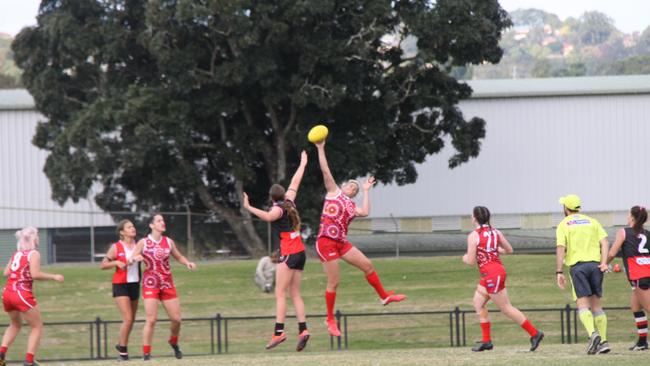 FLYING HIGH: Lismore Swans women's team defeated the Sawtell Saints on May 29, during the 2021 Sir Doug Nicholls Round, at Oakes Ovals, Lismore. Photo: Alison Paterson