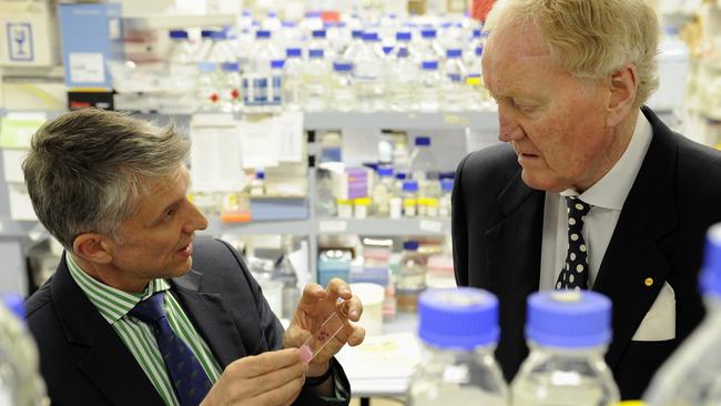 Ron Walker with Prof Grant McArthur at the Peter MacCallum Cancer Centre, East Melbourne.