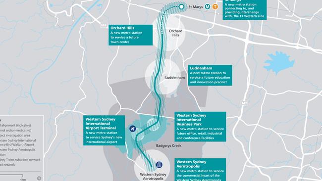 Sydney Metro - Western Sydney Airport Alignment Map. Supplied by Transport NSW