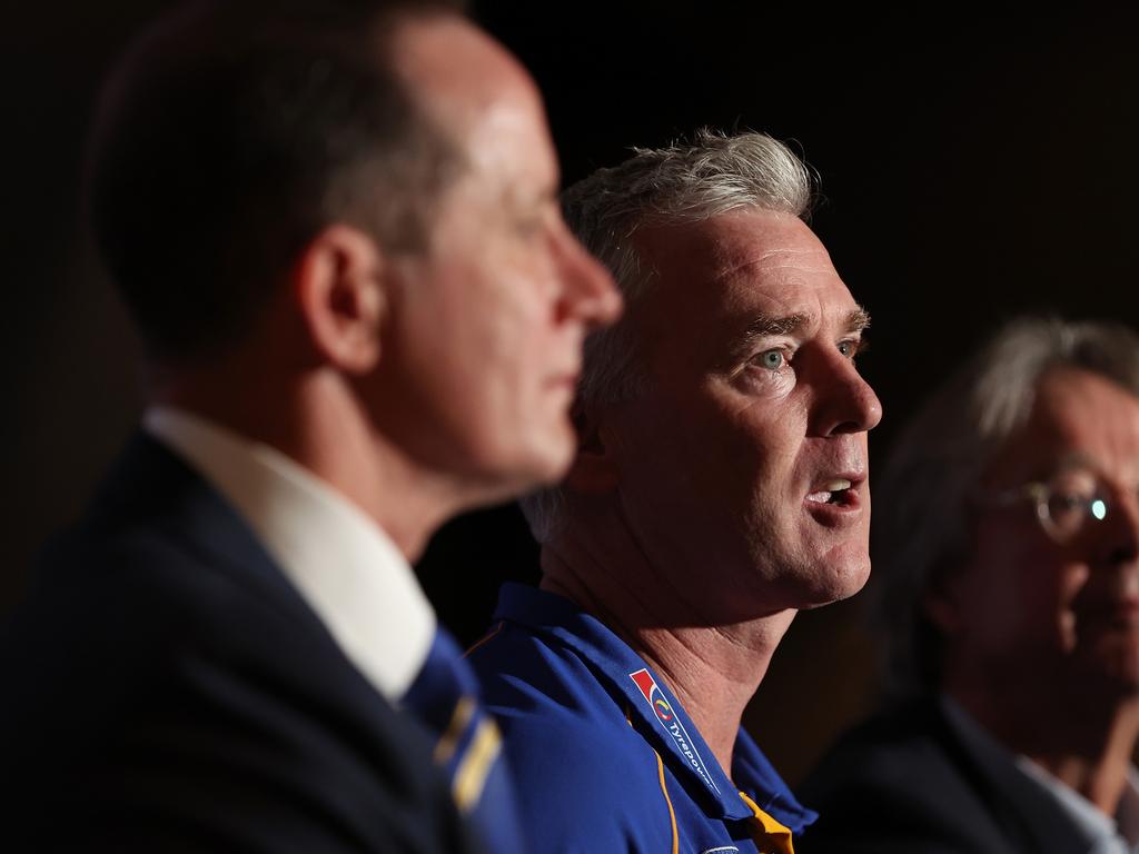 Adam Simpson addresses the media on Tuesday. Picture: Paul Kane/Getty Images.