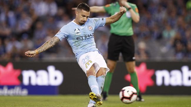 Jamie Maclaren scored from the penalty spot. Picture: AAP