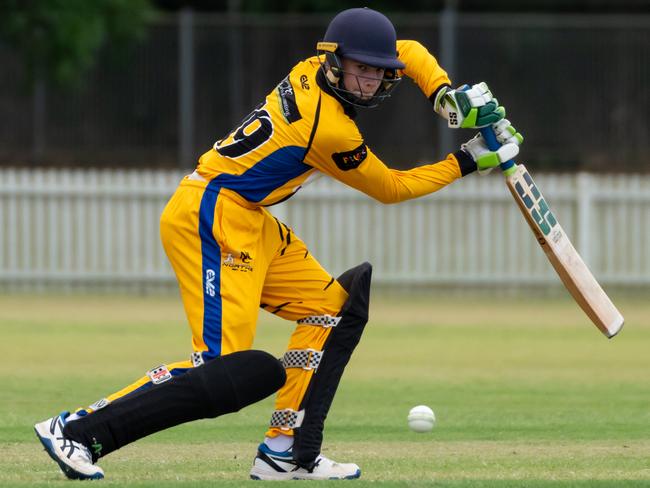 Jaden Bakurski of the Norths bats during the Mens A grade match against Mulgrave on Saturday. Picture Emily Barker.