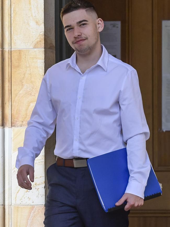 Dylan Leyland leaving Adelaide Magistrates Court after an earlier appearance. Picture: Roy VanDerVegt