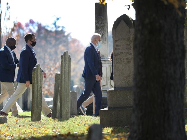 President-elect Joe Biden arrives at St. Joseph on the Brandywine Roman Catholic Church for Sunday mass in Wilmington, Delaware. Picture: AFP