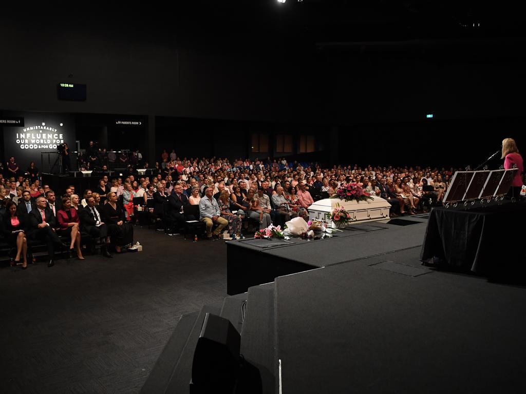 The funeral for Hannah Clarke and her three children Aaliyah, Laianah and Trey in Brisbane. Picture: Dan Peled/AAP