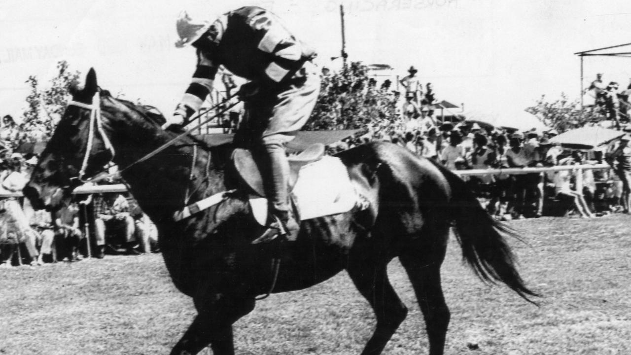 Horseracing - Undated pic of racehorse Fine Cotton ridden by jockey Mark Strip racing at the Gold Coast. Fine Cotton was involved in the ring-in scandal at Eagle Farm on 18 Aug 1984. (Pic by unidentified staff photographer)