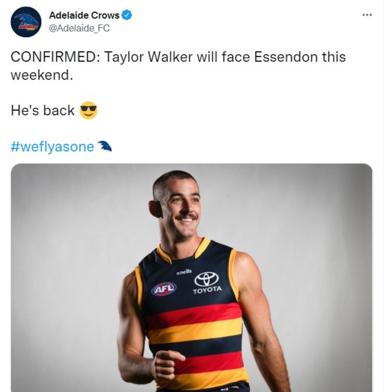 This Taylor Walker tweet from the Crows has been slammed. Picture: Twitter.