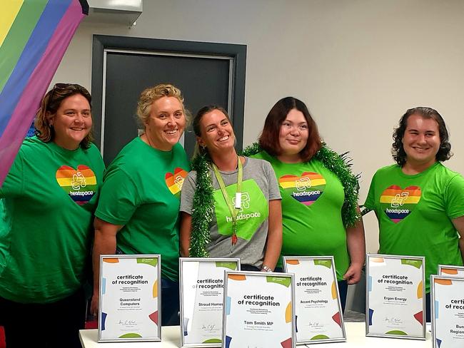 Headspace Bundaberg's Brite Ball committee members Kristy Hayes, Di Wills, Cristel Simmonds, Lauren Cuthbert and Rhys Williams.