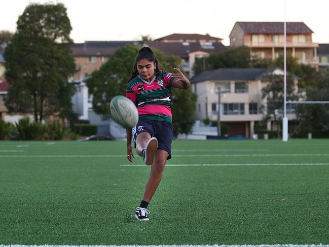 Akira Kelly from the South East Magic Rugby club at the official opening of the council's  second synthetic field, at Latham Park, South Coogee.