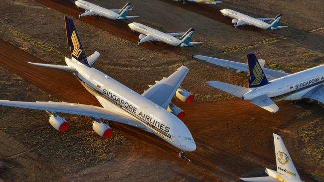 Singapore Airlines A380s among the aircraft in storage at Alice Springs