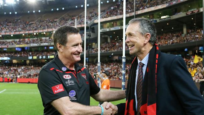 Essendon coach John Worsfold and Terry Daniher. Picture: George Salpigtidis.