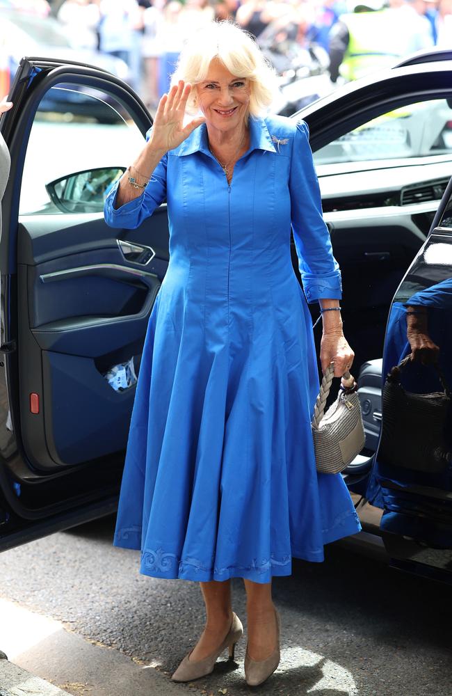 Queen Camilla arrives all in blue for her visit to Refettorio OzHarvest on October 22, 2024 in Sydney, Australia. Picture: Chris Jackson/Getty Images