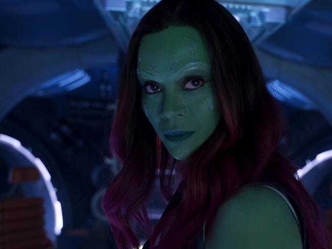 It’s not easy being green. Zoe Saldana as Gamora in the sequel. Picture: Marvel