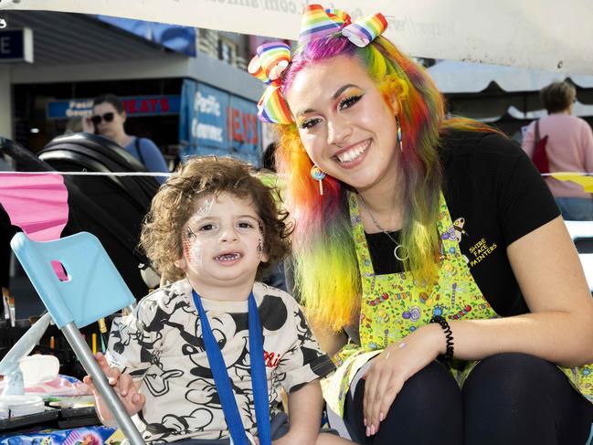 George Raad, 2 and Miss Emmy from Shire Face Painters at CronullaFest at Cronulla on the 09/09/2023. Picture: Daily Telegraph/ Monique Harmer